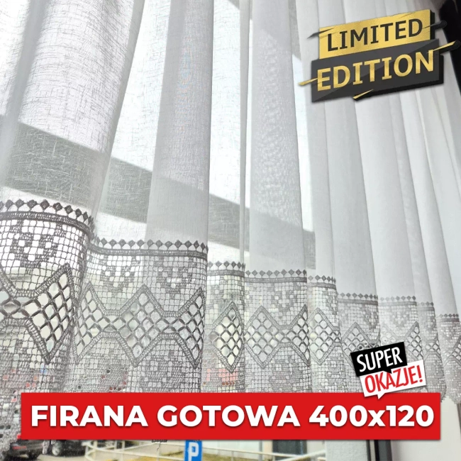 Firana gotowa z gipiurą 400x120 ALICJA (limitowana kolekcja) - na karnisz 150-260cm